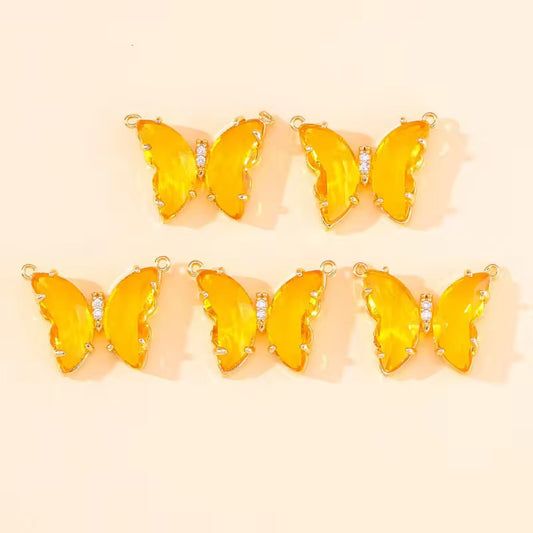 BBB 206 (o) Transparent Yellow Butterfly 14k gold plated Zircon crystal charm ( 1 pc ) Anti tarnish ( 22:16 mm )