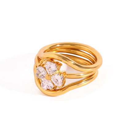 RSJ05D Heart stack ring size 7 - premium collection - 18k Gold PVD plated 316  stainless steel - Anti tarnish