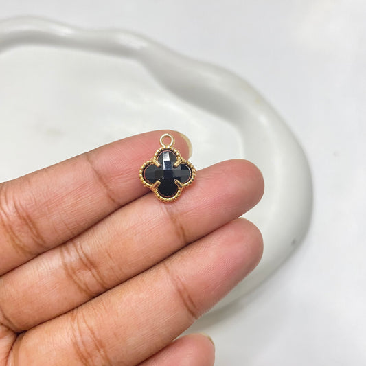 CZ 1362 black clover gold plated crystal charm - per piece - anti tarnish