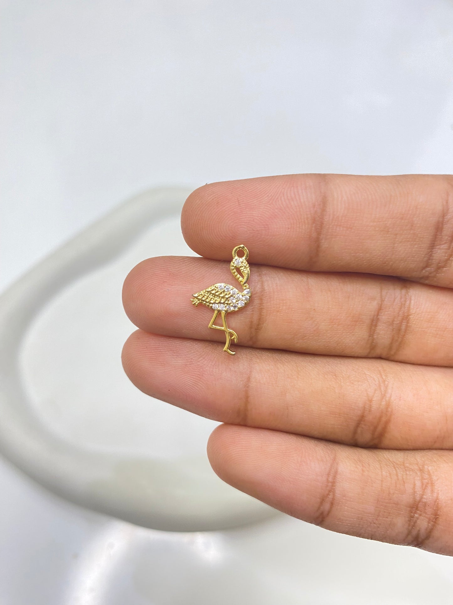 SS 2642 Crane Zircon Charm  CZ gold plated ( 1 pc ) anti tarnish