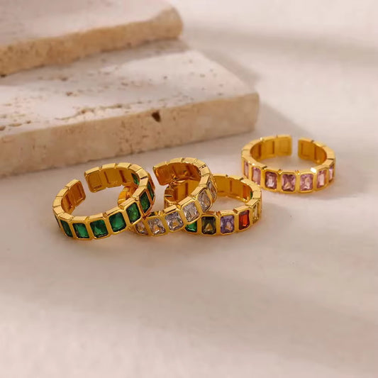 SJ 449 Green Luxury Zircon Ring Adjustable - 18k Gold PVD plated copper - Anti tarnish - Wholesale