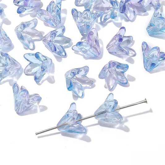 BBB 003 (c) Ink Blue lily flower glass bead ( 1 pc ) Lampwork Bead ( 13:12 mm )