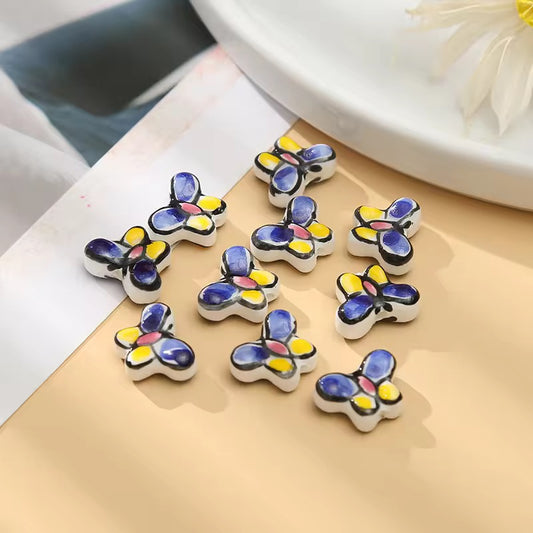 BBB 321 (b) Bluish Yellow Butterfly Ceramic Bead ( 1 pc ) Porcelian Ceramic ( 18 mm )