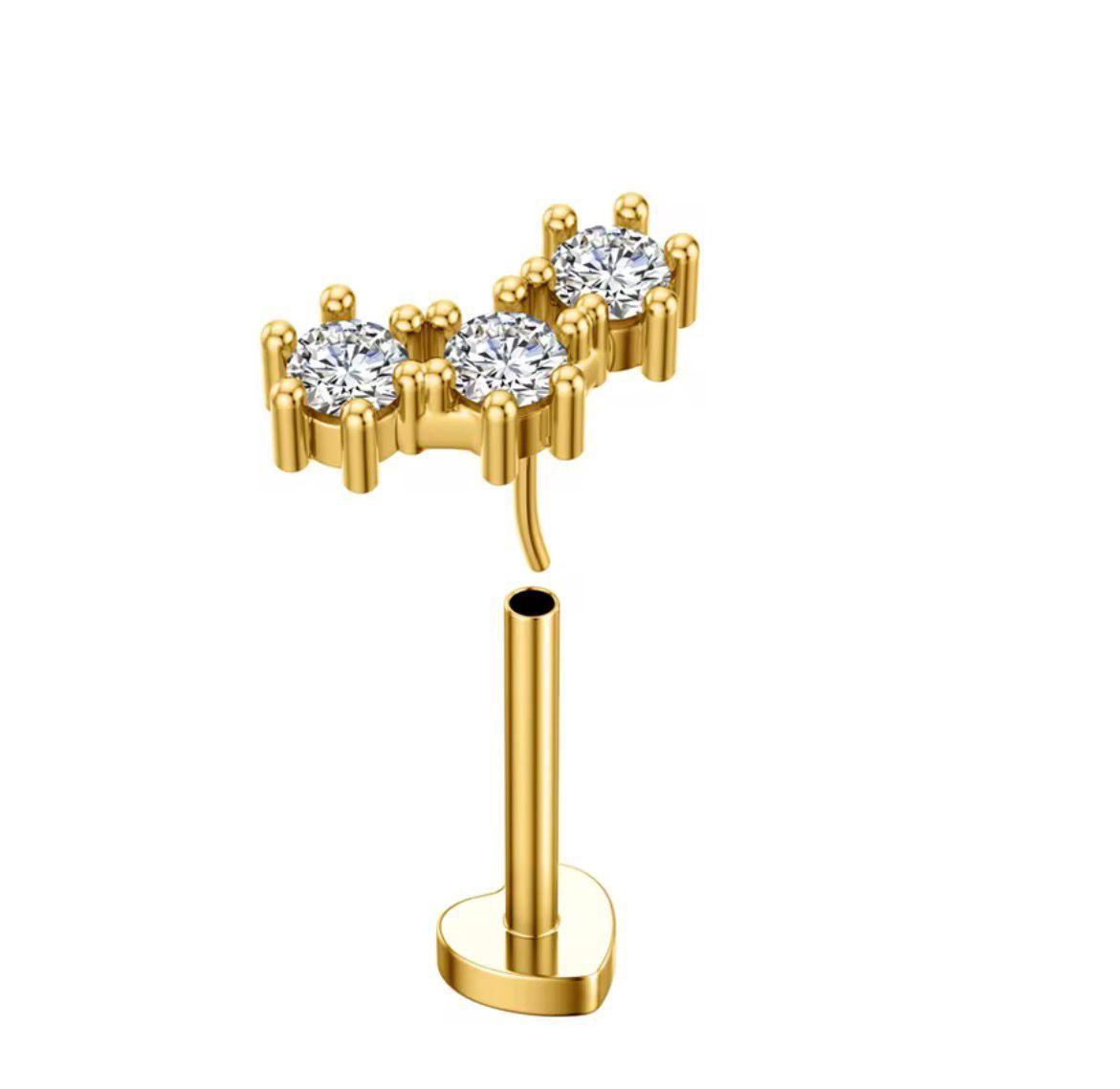 MSJ05C Zircon Cartilage 2nd piercing stud ( 2 pc ) 18k Gold PVD plated