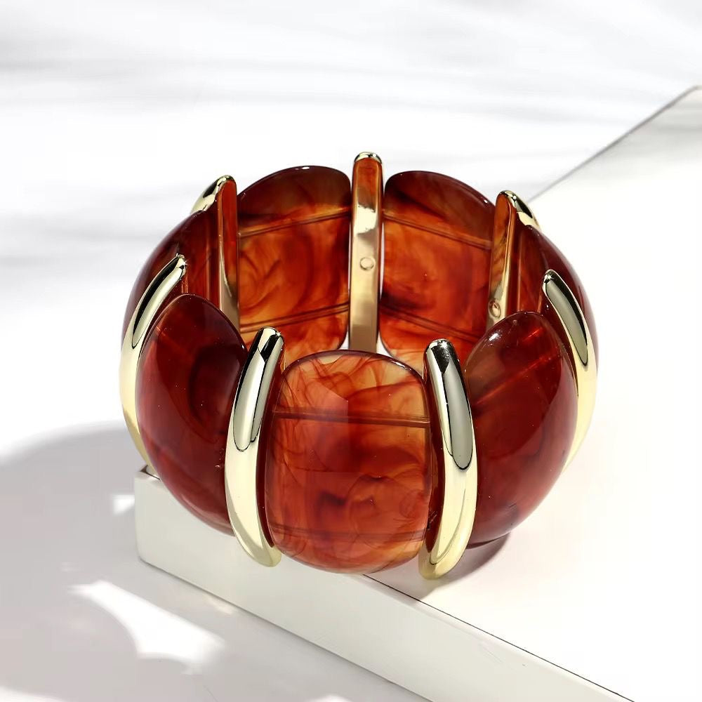 SJ 627 Amber Red Resin Petal Acrylic bead Bracelet - Anti tarnish