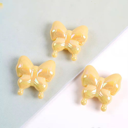 BBB 303 (h) Yellow Butterfly Holographic Shiny  Bead ( 1 pc ) UV Plated Acrylic ( 29:29 mm )
