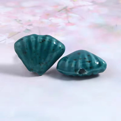 BBB 216 (a) Sea Blue Fan Shell Porcelian Ceramic bead ( 1 pc ) High Shine ( 18:23 mm )