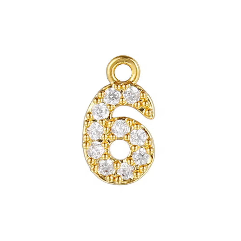 BBB 340 Numbers zircon 14k gold plated charm ( 10 mm ) Anti tarnish ( 1 pc )