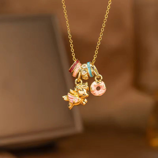 NSJ25E Horse Multi Charm Necklace - 18k Gold PVD plated 316 stainless steel - Anti tarnish