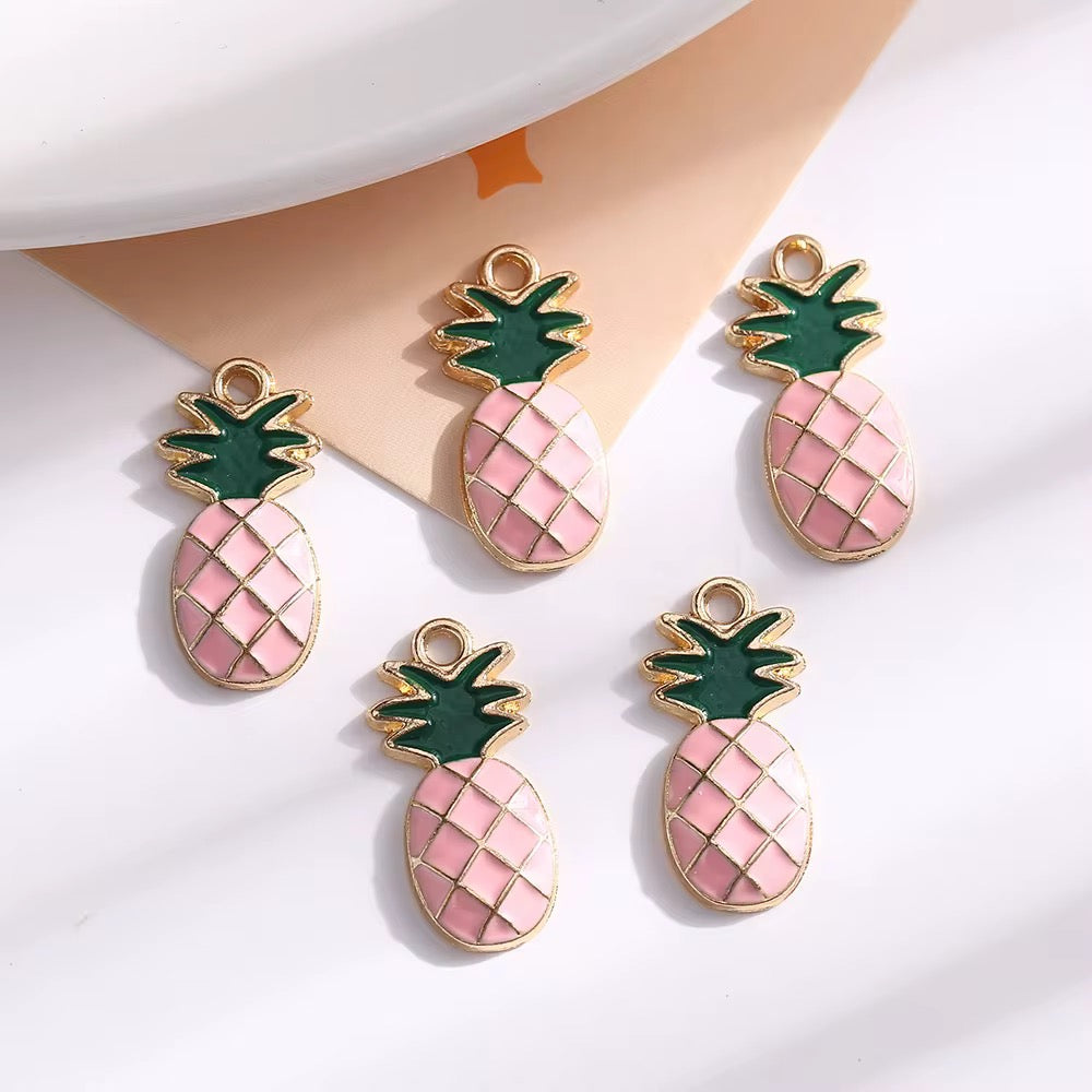 SS 1073 Pink Pineapple Fruit enamel charm ( 1 pc ) High quality shine
