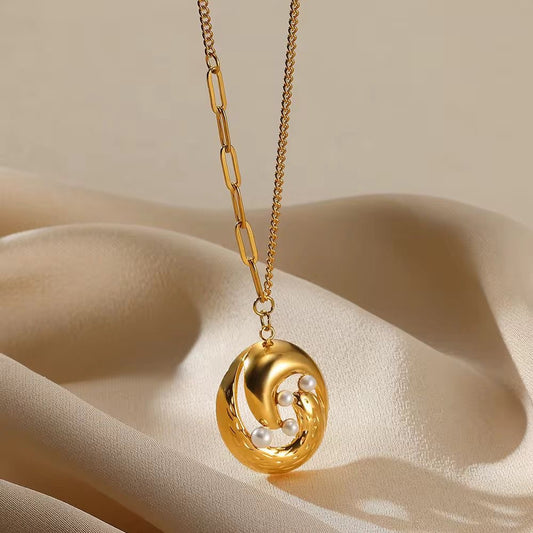SJ 650 Pearl Twisted vintage necklace - 18k Gold PVD plated stainless steel - Anti tarnish