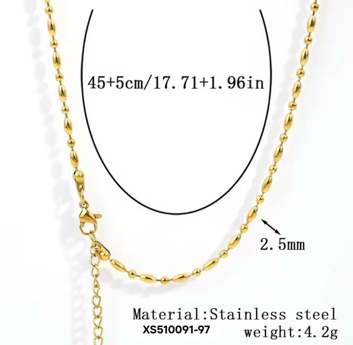RC 73 Beaded Style Ready made chain 18k Gold PVD plated 316 Stainless steel ( 1 pc ) Anti tarnish ( 2.5 mm ) with extension