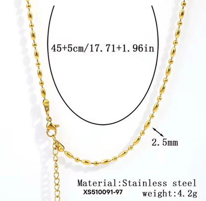 RC 73 Beaded Style Ready made chain 18k Gold PVD plated 316 Stainless steel ( 1 pc ) Anti tarnish ( 2.5 mm ) with extension