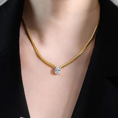NSJ02A Teardrop zircon Necklace - 18k gold  pvd plated 316 stainless steel - Anti tarnish - Wholesale