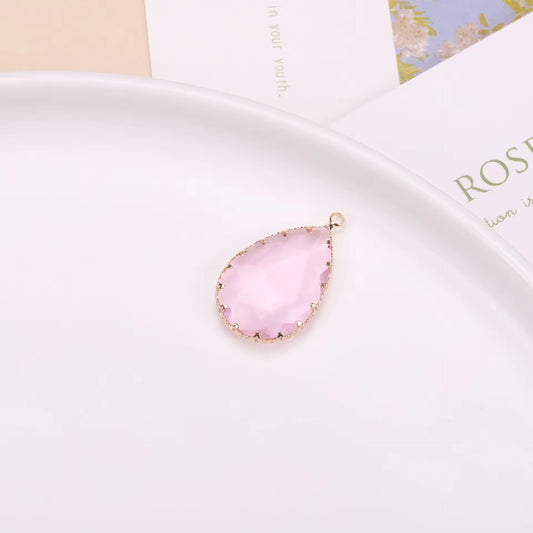 BBB 377 (c) Light Pink Teardrop Charm 14k gold plated Zircon crystal  ( 1 pc ) Anti tarnish ( 20*30 mm )