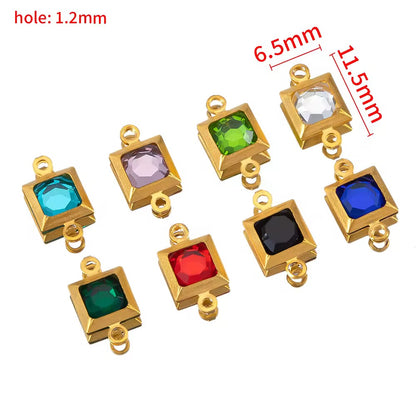 SS 2711 Light Blue Zircon Double loop connector - 18k Gold plated 316 stainless steel ( 1 pc ) Anti tarnish ( 6*11.5 mm )