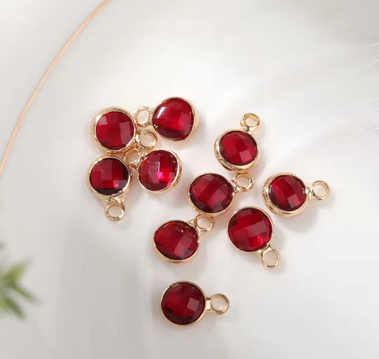 BBB 117 (B) Red round gold plated crystal charm ( 1 pc ) Anti tarnish