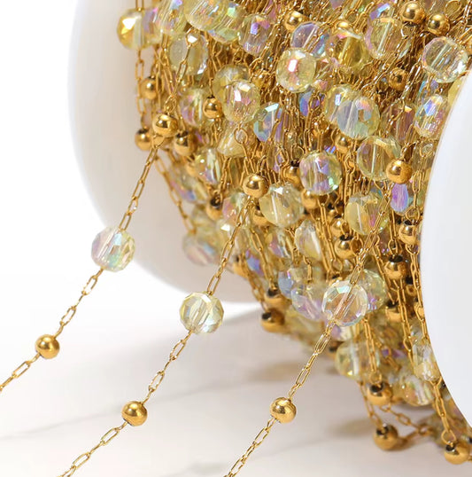 CN 348 Clear round crystal  Handmade gold 316 Stainless steel chain ( 1 feet ) Anti tarnish