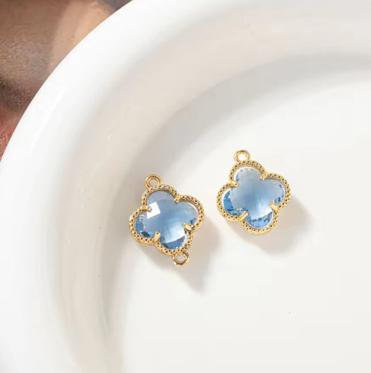 CZ 2480 Water Blue Clover Zircon Connector 14k gold plated ( 1 pc ) - anti tarnish