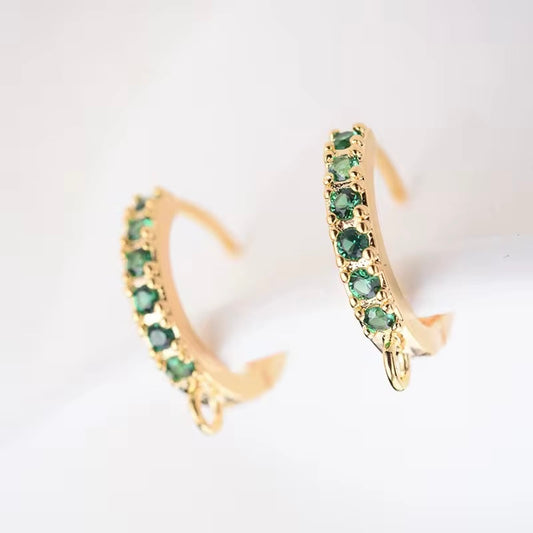 SS 3170 Emerald Zircon crystal gold plated hoop ( 2 pc ) Anti tarnish