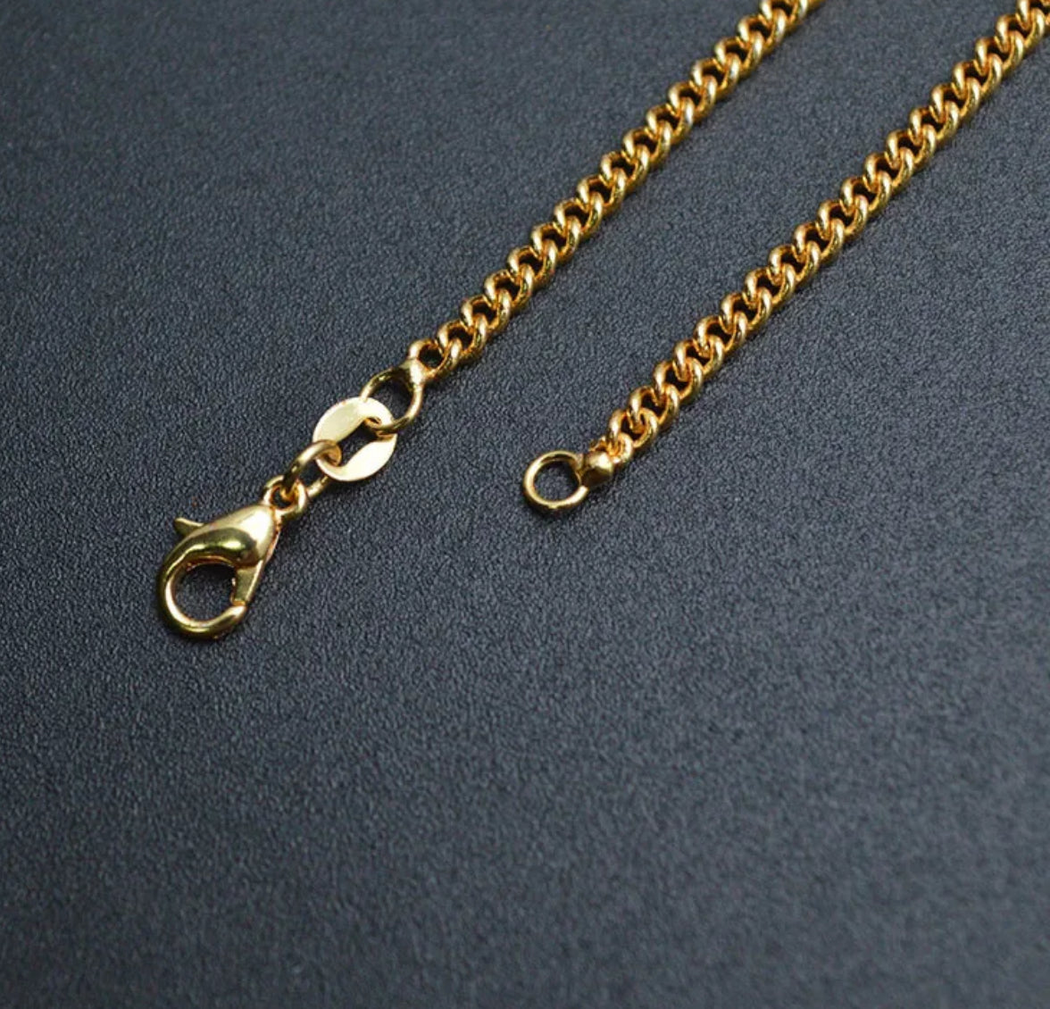 RC 03  (3mm) Curb chain 14k gold plated ready chain ( 1 pc ) - anti tarnish