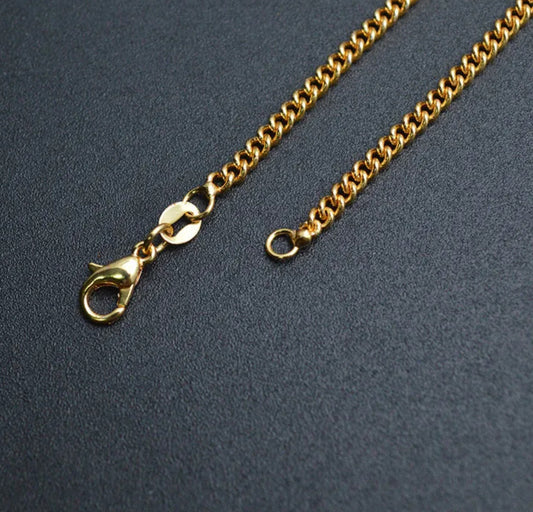 RC 03  (3mm) Curb chain 14k gold plated ready chain ( 1 pc ) - anti tarnish