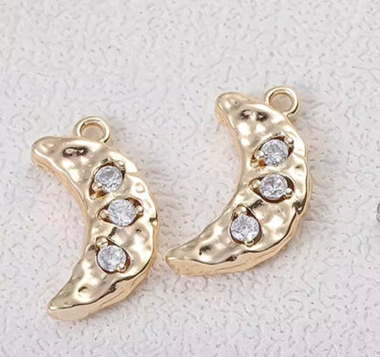 GPC 11 N Moon Zircon Charm 14k gold plated ( 1 pc ) Anti tarnish ( 17*6 mm )
