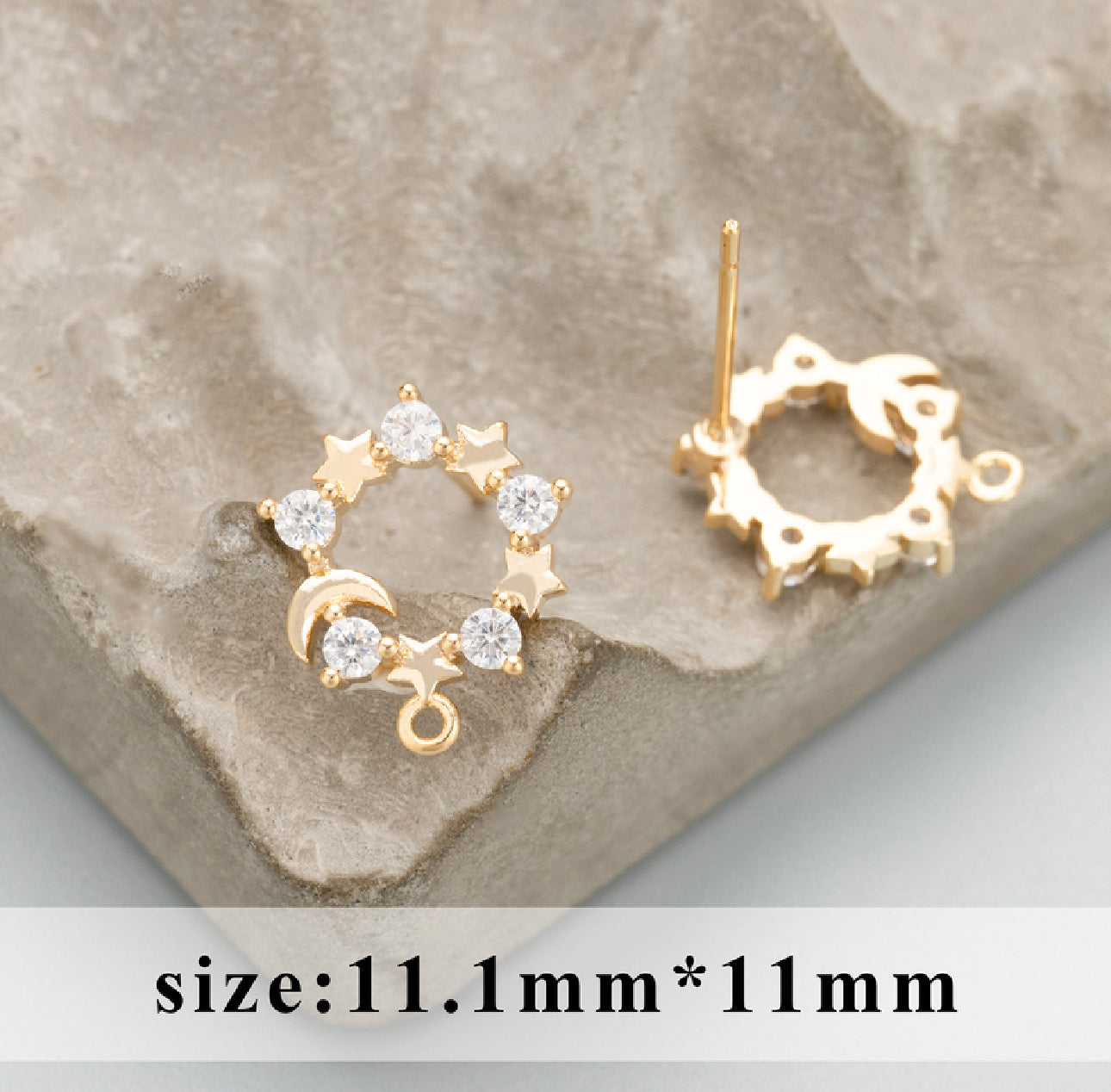 SS 1089 Moon and star Zircon stud 18k gold plated ( 2 pc ) Anti tarnish