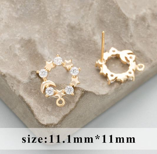 SS 1089 Moon and star Zircon stud 18k gold plated ( 2 pc ) Anti tarnish