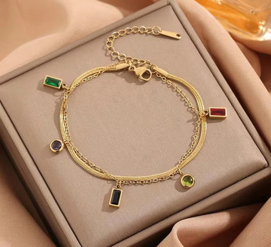 SS 102 Multicolour Zircon double layer Bracelet - 18k stainless steel - Anti tarnish - Wholesale