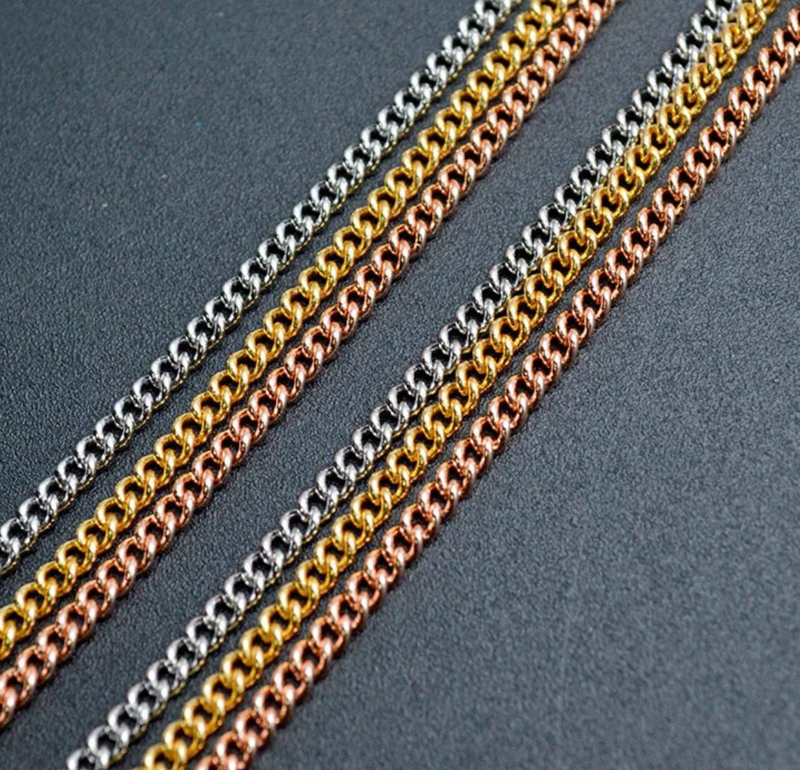 RC 22  (3mm)curb chain rose gold plated ready chain ( 1 pc ) - anti tarnish