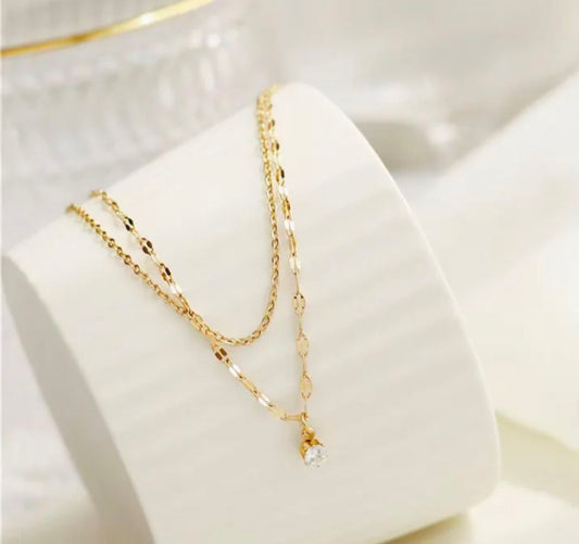 SS 98 Zircon Double layer dainty Necklace - 18k stainless steel - Anti tarnish - Wholesale