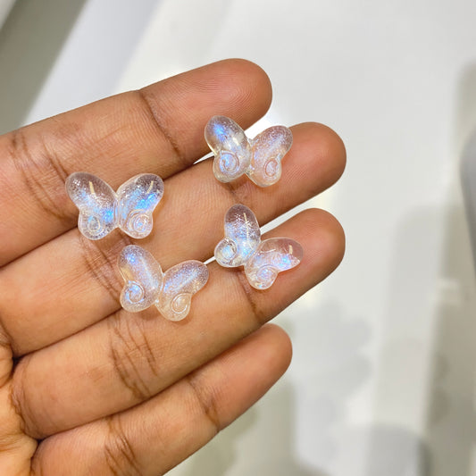 GB 1044 - Holographic white butterfly glass beads - per piece