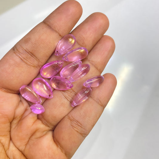 GB 1033 - purple glitter teardrops glass beads - per piece