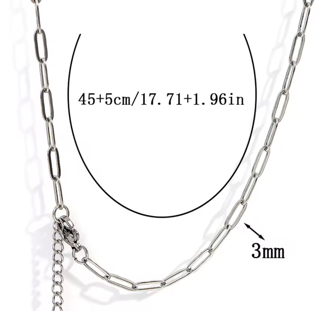 RC 75 Paper Clip Ready made chain Silver PVD plated 316 Stainless steel ( 1 pc ) Anti tarnish ( 2*9 mm ) with extension