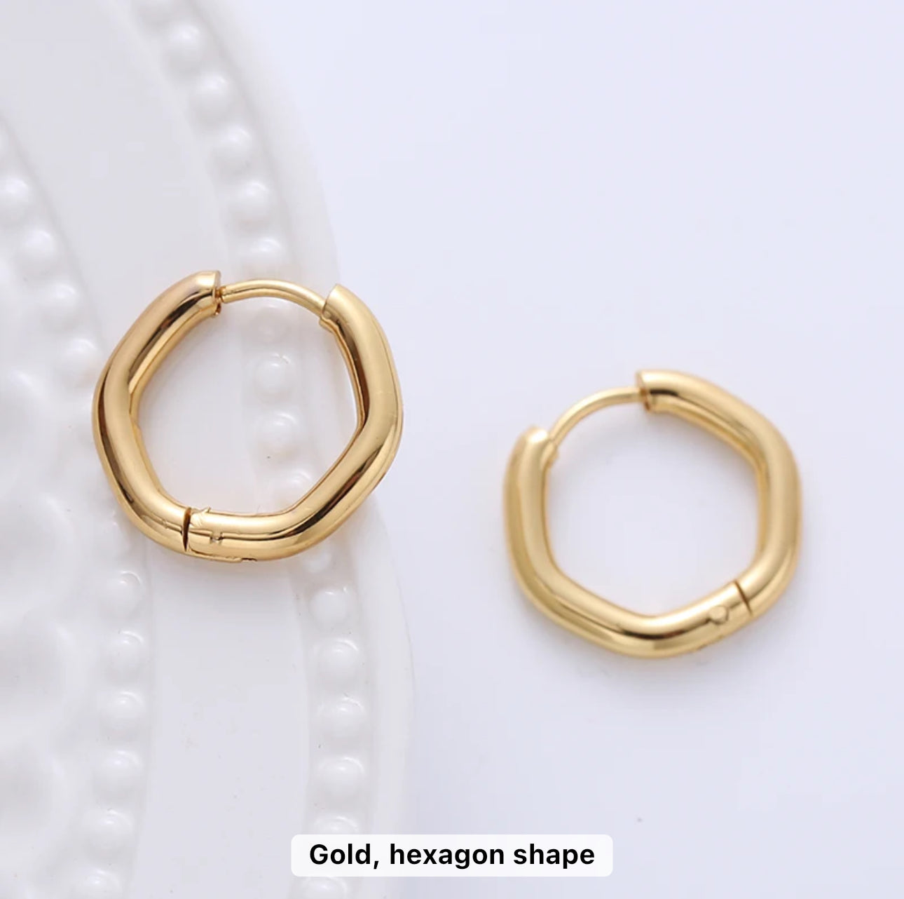 SS 1396 Hexagon thick geometric hoops - 18k gold plated stainless steel ( 2 pc ) anti tarnish