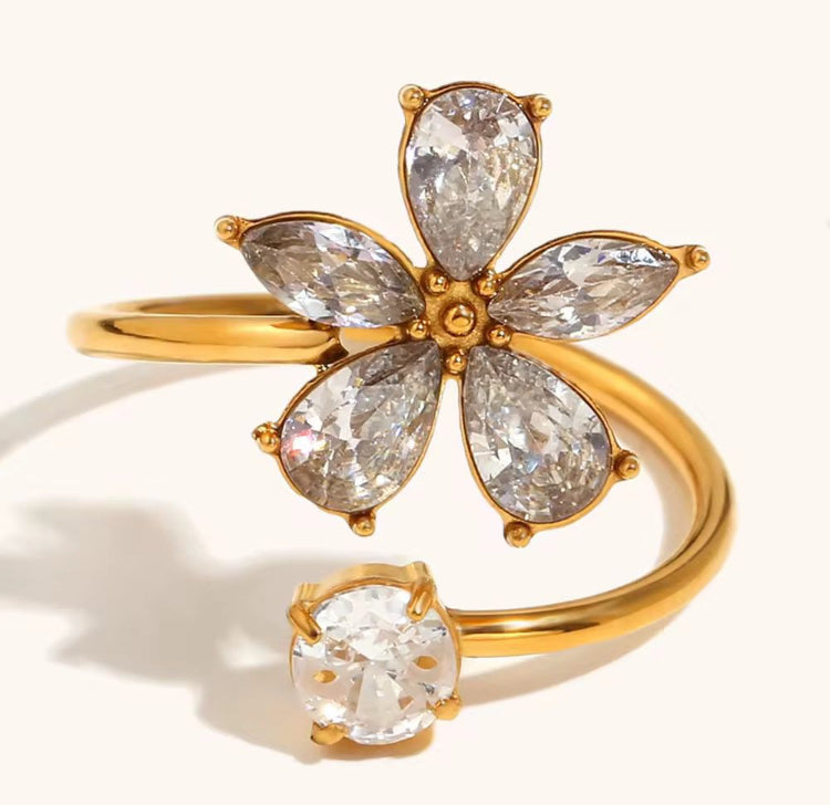RSJ32 RSJ26G zircon flower adjustable - 18K Gold PVD plated