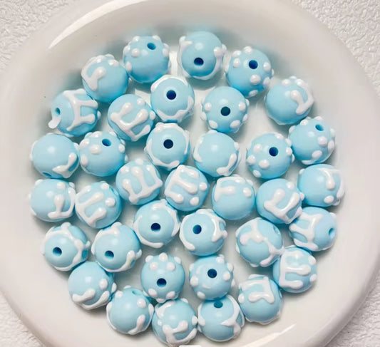 BBB 126 (f) Light blue Snow Hand painted UV Plated Acrylic Bead ( 1 pc ) ( 16 mm )