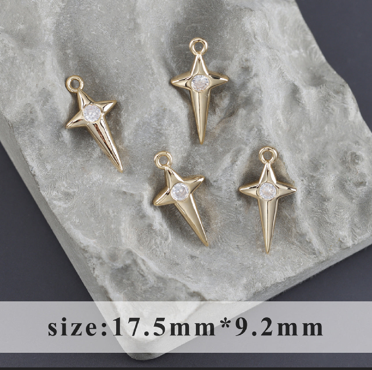SS 2980 Cross Zircon Charm 18k Gold plated ( 1 pc ) Anti tarnish ( 18:9 mm )