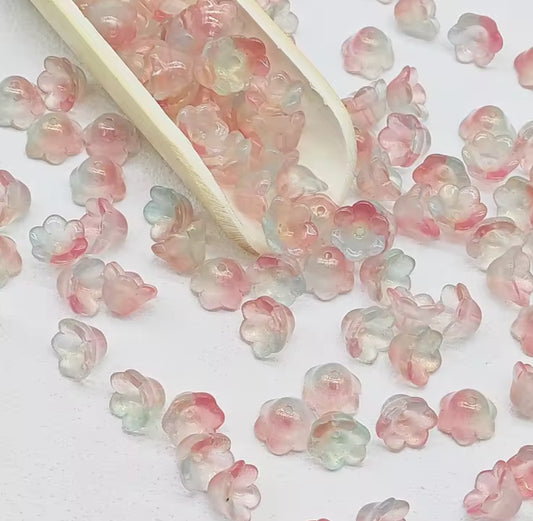 GB 1342 greenish red dual tone flower glass bead ( 1 pc )