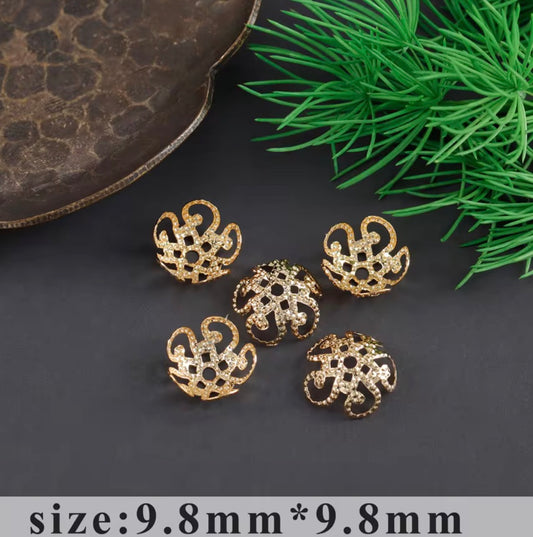 SS 3157 Floral bead cap 14k gold plated ( 1 pc ) Anti tarnish