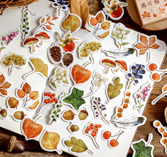 Vintage Autumn Leaves Waterproof UV Resistant sticker ( 1 pack - 46 piece )