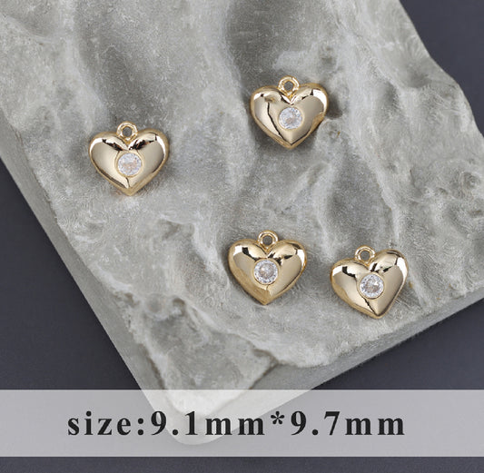 SS 3044 Heart Zircon Charm 18k Gold plated ( 1 pc ) Anti tarnish ( 9.1:9.7 mm )
