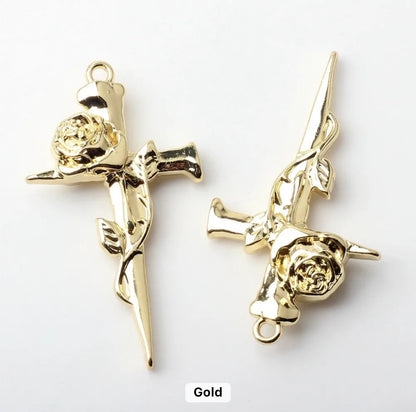 SS 1248 Cross with heart 14k gold plated charm ( 1 pc ) Tarnish resistant ( 38:22 mm )