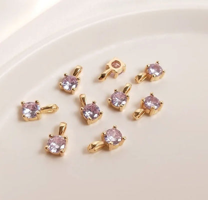 BBB 158 (C) light Purple Zircon Round gold plated charm ( 1 pc ) Anti tarnish ( 5.5:10 mm )