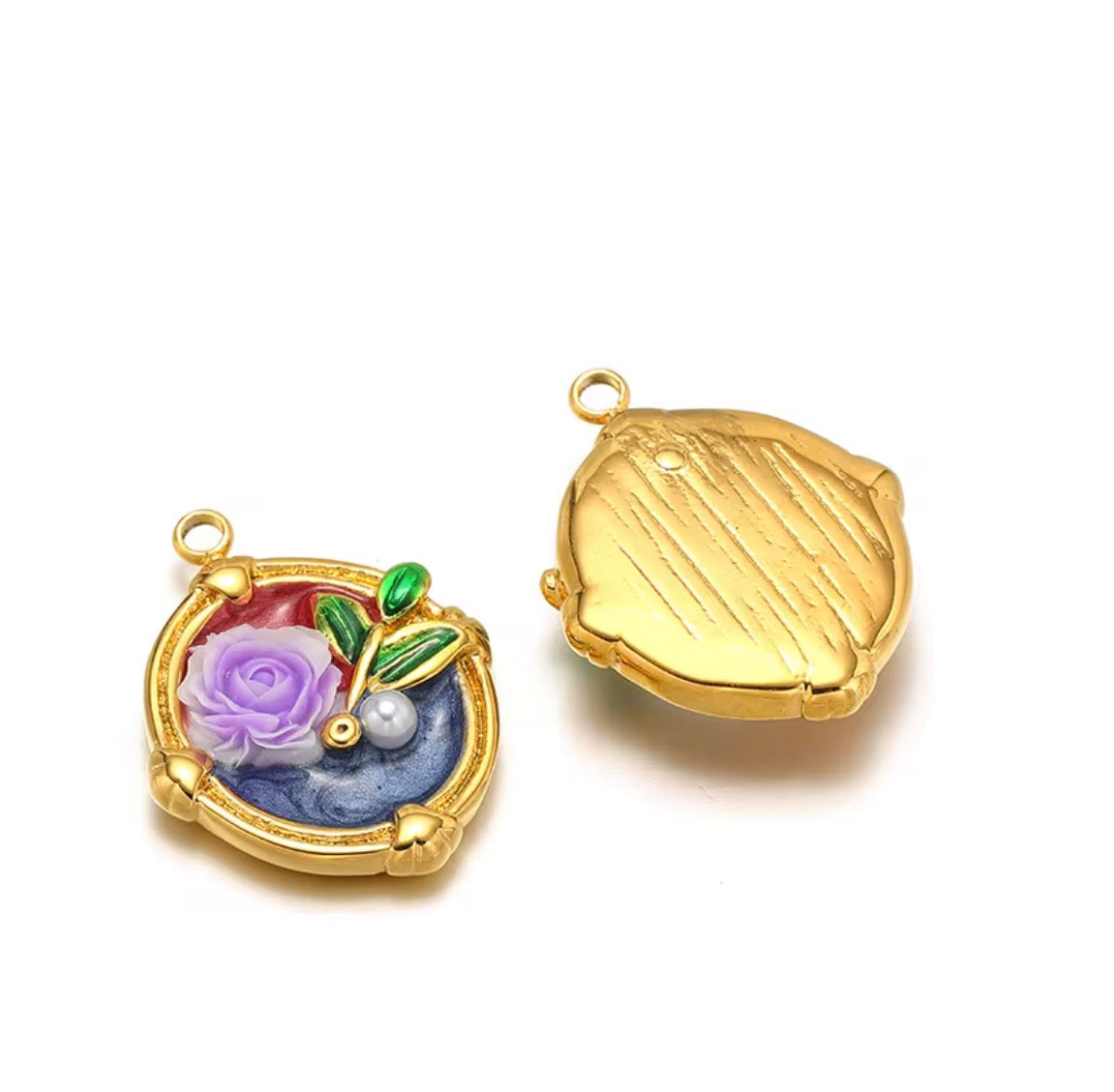 SC12I Vintage Flower Enamel Charm - 316 SS PVD ( 1 pc ) Premium Collectible | Anti tarnish