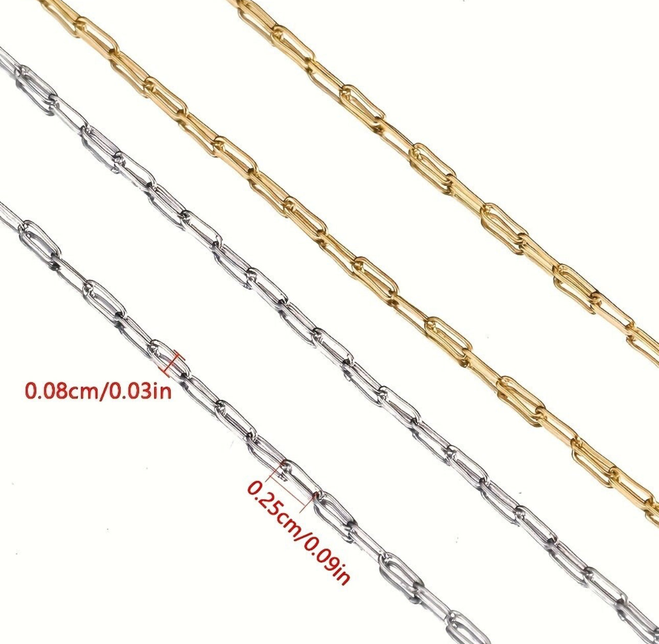 Daintiest paper clip chain 14k gold plated ( 1 feet ) Anti tarnish