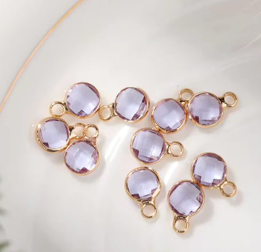 BBB 117 (C) Light purple round gold plated crystal charm ( 1 pc ) Anti tarnish