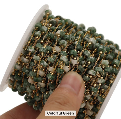 DIYS66 Colourful green cylindrical stone Handmade 18k gold PVD plated 316 Stainless steel chain ( 1 feet ) Anti tarnish