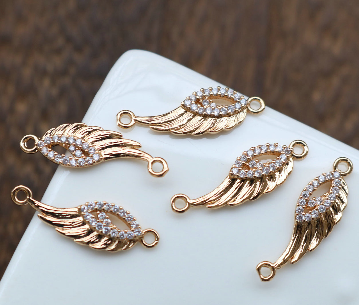 SS 2788 Wings Zircon Connector Charm 14k gold plated ( 1 pc ) Anti tarnish ( 8:24 mm )